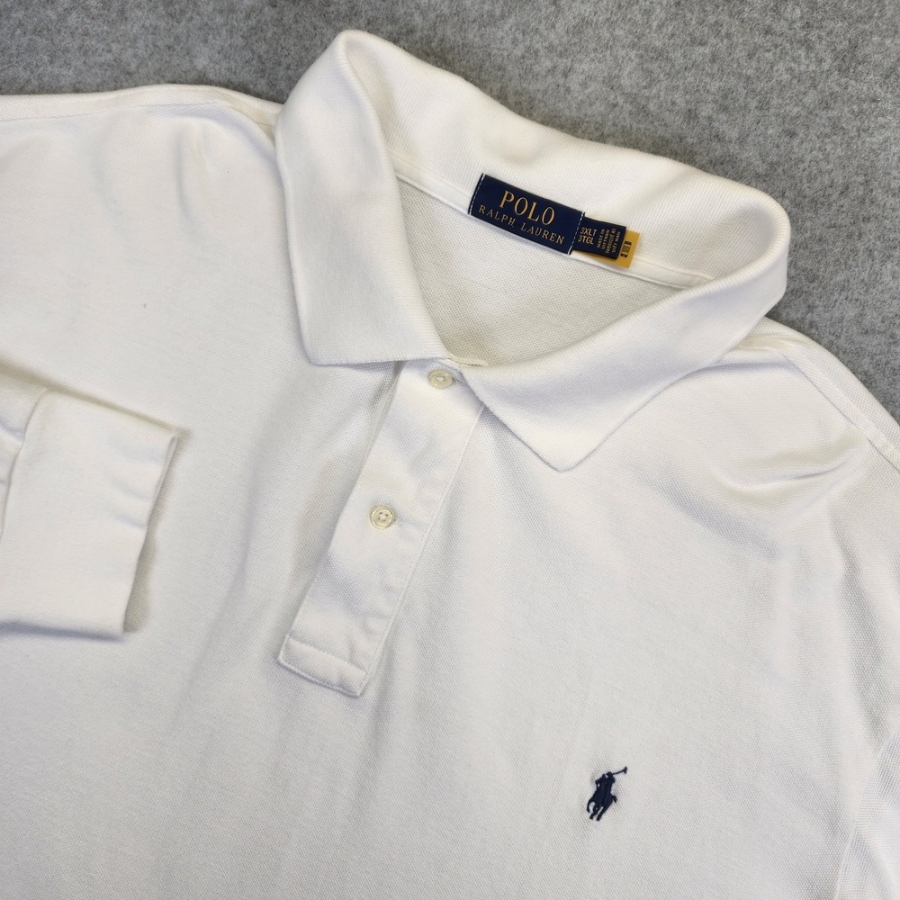 Polo Ralph Lauren Mens 3XLT TALL Long Sleeve Mesh‎ Polo Shirt White Pique